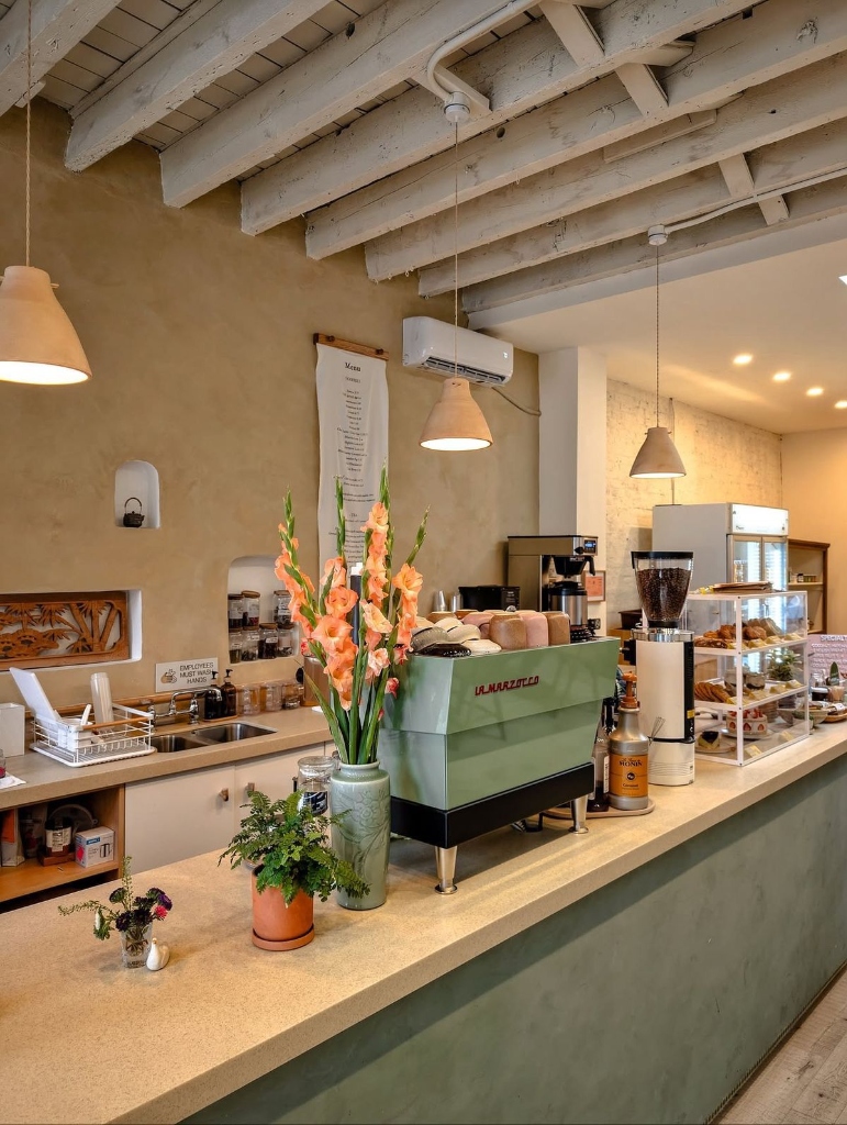Coffee and pastry on table